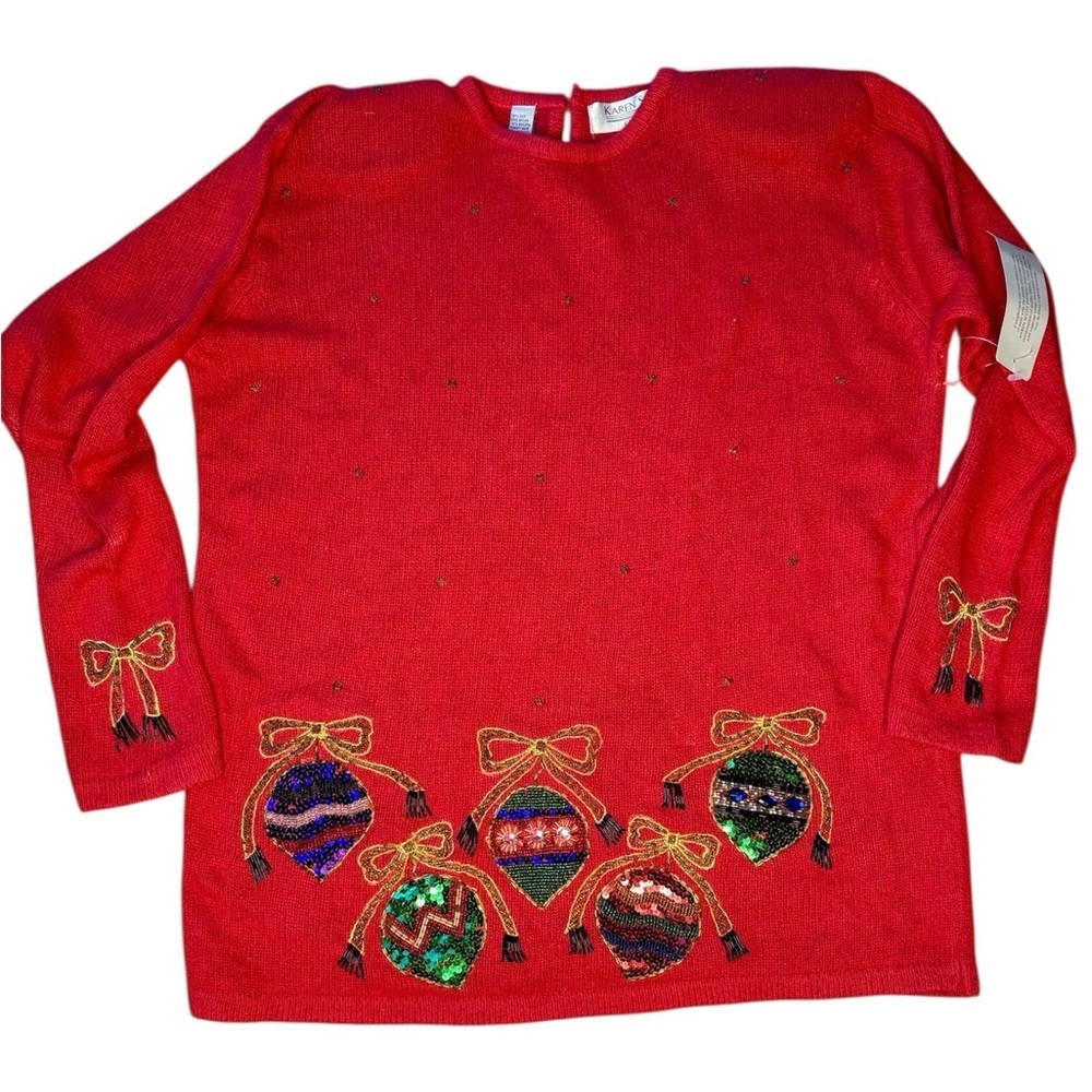 Vtg Karen Scott Holiday Sweater Beaded Silk Angora Blend NWT Size Large